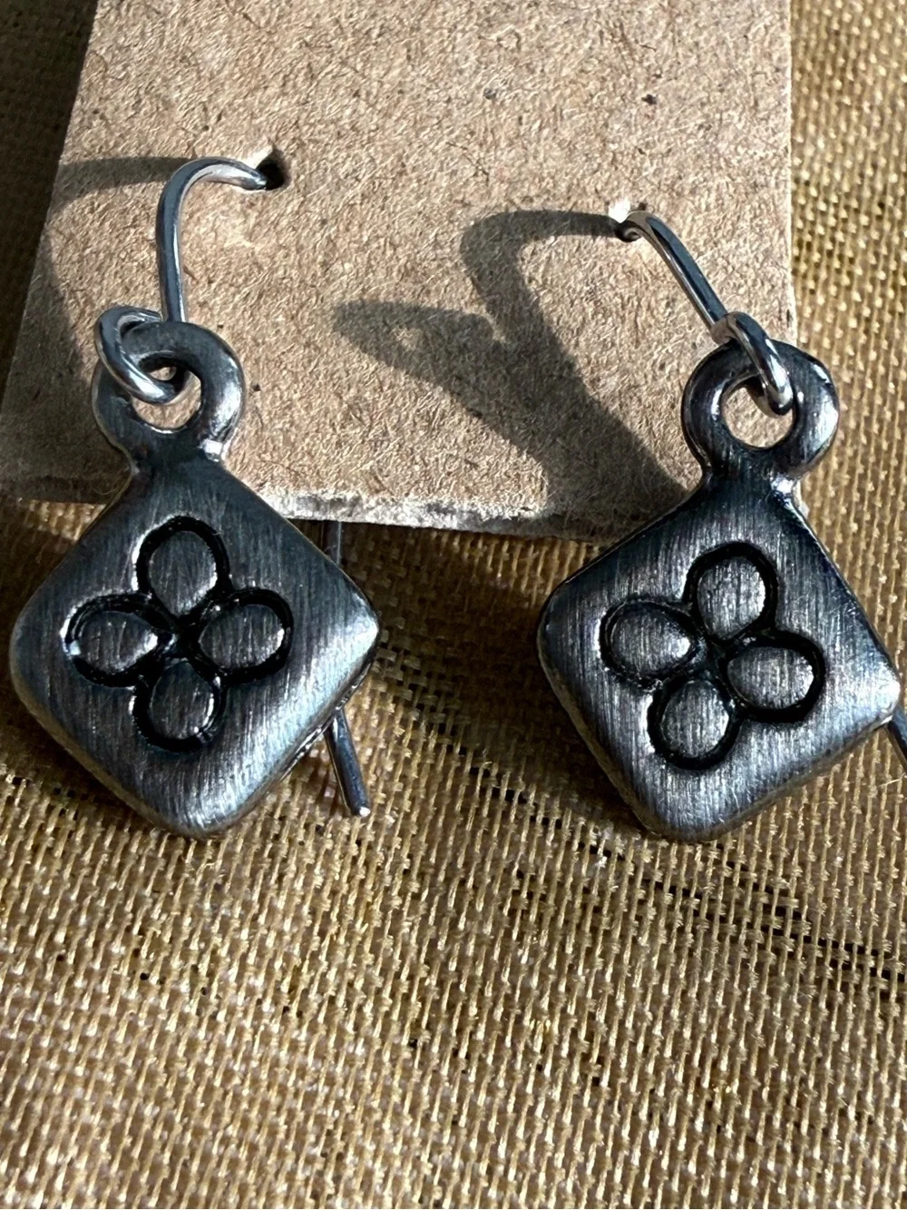 Silver Floral Square Drop Earrings - Elegant Women's Jewelry